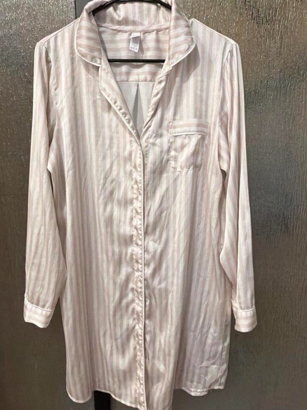 stars above Pale Pink & White Striped Satin Nightshirt